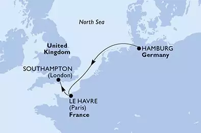 MSC VIRTUOSA - trasa 3 nocy podróż z: Hamburg Germany w dniu 17/04/2026 - Hamburg,Le Havre,Southampton