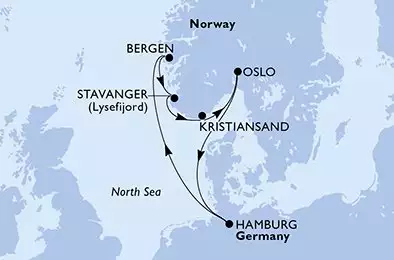 MSC PREZIOSA - trasa 7 nocy podróż z: HamburgGermany w dniu 11/10/2026 - Hamburg,Bergen,Stavanger,Kristiansand,Oslo,Hamburg