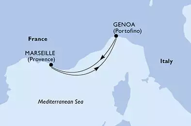 MSC MUSICA - trasa 2 nocy podróż z: Génova (Portofino) Italia w dniu 14/04/2025 - Italy,France