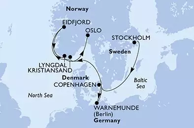 MSC MAGNIFICA - trasa 8 nocy podróż z: Stockholm Sweden w dniu 25/06/2026 - Stockholm,Copenhagen,Warnemunde,Kristiansand,Eidfjord,Lyngdal,Oslo