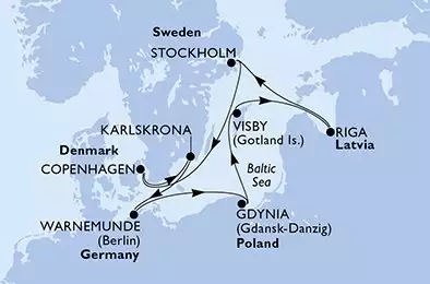 MSC MAGNIFICA - trasa 8 nocy podróż z: Copenhague Dinamarca w dniu 05/06/2026 - Copenhagen,Karlskrona,Warnemunde,Gdynia,Visby,Riga,Stockholm,Copenhagen