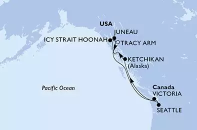 MSC POESIA - trasa 7 nocy podróż z: Seattle Washington w dniu 22/06/2026 - Seattle,Ketchikan,Icy Strait Hoonah,Tracy Arm,Juneau,Victoria,Seattle