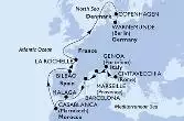 Civitavecchia,Genoa,Marseille,Barcelona,Malaga,Casablanca,Bilbao,La Rochelle,Copenhagen,Warnemunde