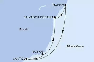 MSC SEAVIEW - trasa 7 nocy podróż z: Salvador Brazil w dniu 02/12/2025 - Salvador,Maceio,Santos,Buzios,Salvador