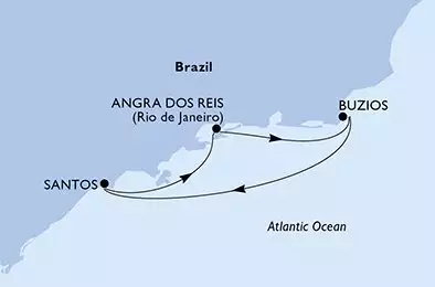 MSC PREZIOSA - trasa 4 nocy podróż z: Santos Brazil w dniu 24/11/2025 - Santos,Angra dos Reis,Buzios,Santos