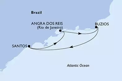 MSC PREZIOSA - trasa 3 nocy podróż z: Santos Brazil w dniu 07/12/2025 - Santos,Angra dos Reis,Buzios,Santos