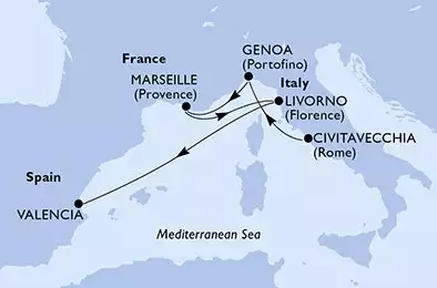 MSC ORCHESTRA  - trasa 5 nocy podróż z: Civitavecchia (Rome) Italy w dniu 10/11/2025 - Civitavecchia,Genoa,Marseille,Livorno,Valencia