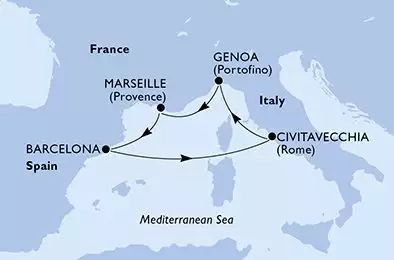 MSC MAGNIFICA - trasa 5 nocy podróż z: Génova (Portofino) Italia w dniu 15/12/2025 - Genoa,Marseille,Barcelona,Civitavecchia,Genoa
