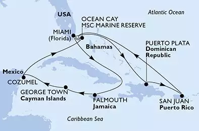 MSC SEASCAPE - trasa 14 nocy podróż z: Miami USA w dniu 22/03/2025 - United States,Jamaica,Cayman Islands,Mexico,Bahamas,Dominican Republic,Puerto Rico