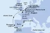 Hamburg,Rotterdam,Zeebrugge,Le Havre,Southampton,Lisbon,Cadiz,Barcelona
