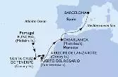Funchal,Santa Cruz de Tenerife,Arrecife de Lanzarote,Puerto del Rosario,Casablanca,Barcelona