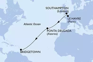 MSC VIRTUOSA - trasa 11 nocy podróż z: Southampton United Kingdom w dniu 20/11/2025 - Southampton,Le Havre,Ponta Delgada,Bridgetown