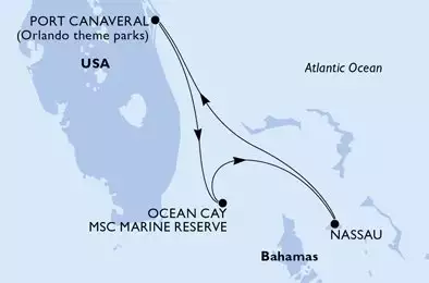 MSC SEASHORE - trasa 4 nocy podróż z: PortCanaveral United States w dniu 08/11/2026 - Port Canaveral,Ocean Cay,Nassau,Port Canaveral