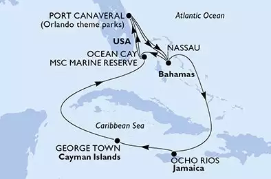 MSC SEASHORE - trasa 11 nocy podróż z: PortCanaveral United States w dniu 22/11/2026 - Port Canaveral,Nassau,Ocho Rios,George Town,Ocean Cay,Port Canaveral,Nassau,Ocean Cay,Port Canaveral
