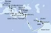 Genoa,Civitavecchia,Valletta,Piraeus,Rhodes,Limassol,Suez Canal North,Suez Canal South,Muscat,Doha,Dubai