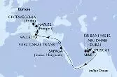 Dubai,Dubai,Abu Dhabi,Sir Bani Yas,Muscat,Safaga,Suez Canal South,Suez Canal North,Valletta,Naples,Civitavecchia