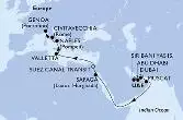 Dubai,Dubai,Abu Dhabi,Sir Bani Yas,Muscat,Safaga,Suez Canal South,Suez Canal North,Valletta,Naples,Civitavecchia,Genoa