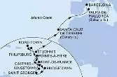 Fort de France,Pointe-a-Pitre,Castries,Bridgetown,Saint George,Kingstown,Fort de France,Pointe-a-Pitre,Philipsburg,Road Town,St John s,Santa Cruz de Tenerife,Palma de Mallorca,Barcelona