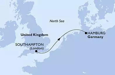 MSC PREZIOSA - trasa 2 nocy podróż z: Southampton United Kingdom w dniu 23/04/2027 - United Kingdom,Germany