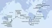 Civitavecchia,Genoa,Marseille,Barcelona,Gibraltar,Casablanca,Mindelo,Salvador,Rio de Janeiro,Rio de Janeiro,Buenos Aires,Buenos Aires,Puerto Madryn,Port Stanley,Ushuaia,Ushuaia,Puerto Montt,Valparaiso,Valparaiso,Hanga Roa,Bounty Bay Passage,Papeete,Papeete,Moorea,Aitutaki,Rarotonga,Bay of Islands,Auckland,Tauranga,Christchurch,Dunedin,Cruising Milford Sound,Hobart,Hobart,Sydney,Sydney