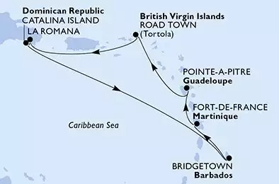 MSC OPERA - trasa 7 nocy podróż z: La Romana Dominican Republic w dniu 30/11/2026 - La Romana,Catalina Island,Bridgetown,Fort de France,Pointe-a-Pitre,Road Town,La Romana