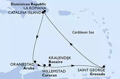 MSC OPERA - trasa 7 nocy podróż z: La Romana Dominican Republic w dniu 05/04/2027 - La Romana,Catalina Island,Oranjestad,Willemstad,Kralendijk,Saint George,La Romana
