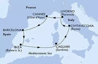 MSC FANTASIA - trasa 7 nocy podróż z: Livorno (Florence) Italy w dniu 27/04/2027 - Livorno,Cannes,Barcelona,Ibiza,Cagliari,Civitavecchia,Livorno