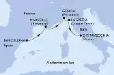 Barcelona,Marseille,Genoa,La Spezia,Civitavecchia