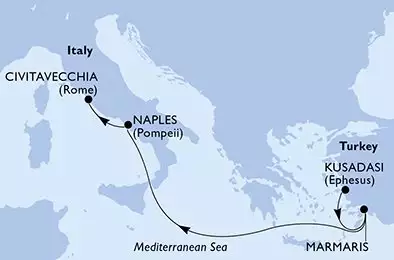 MSC DIVINA - trasa 4 nocy podróż z: Kusadasi Turkey w dniu 25/10/2027 - Kusadasi,Marmaris,Naples,Civitavecchia