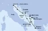Split,Venice-Marghera,Dubrovnik,Corfu,Kotor,Brindisi,Split