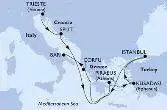 Trieste,Split,Piraeus,Kusadasi,Istanbul,Corfu,Bari