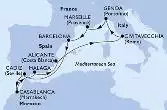 Barcelona,Cadiz,Casablanca,Malaga,Alicante,Civitavecchia,Genoa,Marseille,Barcelona
