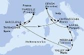 Marseille,Tarragona,Civitavecchia,Genoa,Naples,Messina,Valletta,Barcelona,Marseille