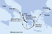 Piraeus,Katakolon,Corfu,Cefalonia,Bari,Piraeus,Istanbul