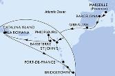Marseille,Barcelona,Gibraltar,St John s,Philipsburg,Basseterre,La Romana,Catalina Island,Bridgetown,Fort de France