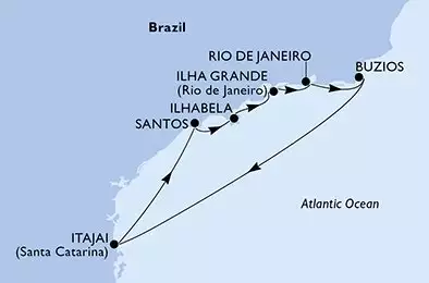 MSC SINFONIA - trasa 7 nocy podróż z: Rio de Janeiro Brazil w dniu 08/01/2026 - Rio de Janeiro,Buzios,Itajai,Santos,Ilhabela,Ilha Grande,Rio de Janeiro
