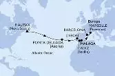 Halifax,Ponta Delgada,Ponta Delgada,Lisbon,Cadiz,Malaga,Marseille,Barcelona
