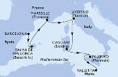 Barcelona,Palma de Mallorca,Marseille,Livorno,Cagliari,Palermo,Valletta