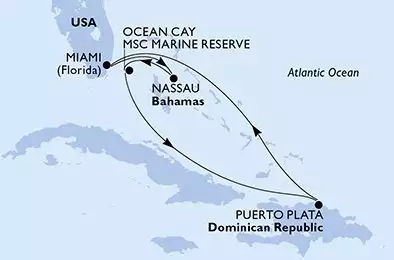 MSC MERAVIGLIA - trasa 6 nocy podróż z: Miami United States w dniu 24/01/2027 - United States,Bahamas,Dominican Republic