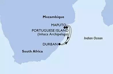 MSC ARMONIA - trasa 4 nocy podróż z: Durban South Africa w dniu 08/02/2027 - Durban,Maputo,Portuguese Island,Durban