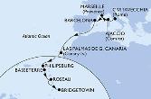 Civitavecchia,Ajaccio,Marseille,Barcelona,Las Palmas de G.Canaria,Philipsburg,Basseterre,Roseau,Bridgetown