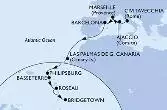 Civitavecchia,Ajaccio,Marseille,Barcelona,Las Palmas de G.Canaria,Philipsburg,Basseterre,Roseau,Bridgetown