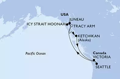 MSC POESIA - trasa 7 nocy podróż z: Seattle Washington w dniu 31/05/2027 - Seattle,Juneau,Icy Strait Hoonah,Tracy Arm,Ketchikan,Victoria,Seattle