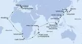 Tokyo,Nagasaki,Busan,Shanghai,Hong Kong,Da Nang,Singapore,Port Klang,Penang,Port Victoria,Port Louis,Port Louis,La Possession,Cape Town,Cape Town,Walvis Bay,Mindelo,Civitavecchia,Livorno,Genoa