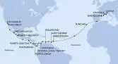 Genoa,Marseille,Barcelona,Funchal,Bridgetown,Saint George,Willemstad,Cartagena,Puerto Limon,CTB-Panama Canal,BLB-Panam Canal,Puntarenas,Puerto Quetzal,Puerto Vallarta,Cabo San Lucas,San Diego,Los Angeles,Los Angeles