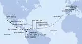 Civitavecchia,Genoa,Marseille,Barcelona,Funchal,Bridgetown,Saint George,Willemstad,Cartagena,Puerto Limon,CTB-Panama Canal,BLB-Panam Canal,Puntarenas,Puerto Quetzal,Puerto Vallarta,Cabo San Lucas,San Diego,Los Angeles,Los Angeles
