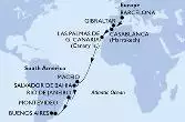Barcelona,Gibraltar,Casablanca,Las Palmas de G.Canaria,Maceio,Salvador,Rio de Janeiro,Montevideo,Buenos Aires
