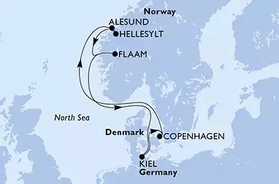 MSC EURIBIA - trasa 7 nocy podróż z: Copenhague Danemark w dniu 09/05/2027 - Copenhagen,Hellesylt,Alesund,Flaam,Kiel,Copenhagen