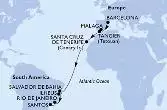 Barcelona,Malaga,Tangier,Santa Cruz de Tenerife,Salvador,Ilheus,Rio de Janeiro,Santos