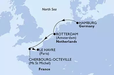 MSC PREZIOSA - trasa 4 nocy podróż z: Hamburgo Alemanha w dniu 18/10/2026 - Germany,Netherlands,France